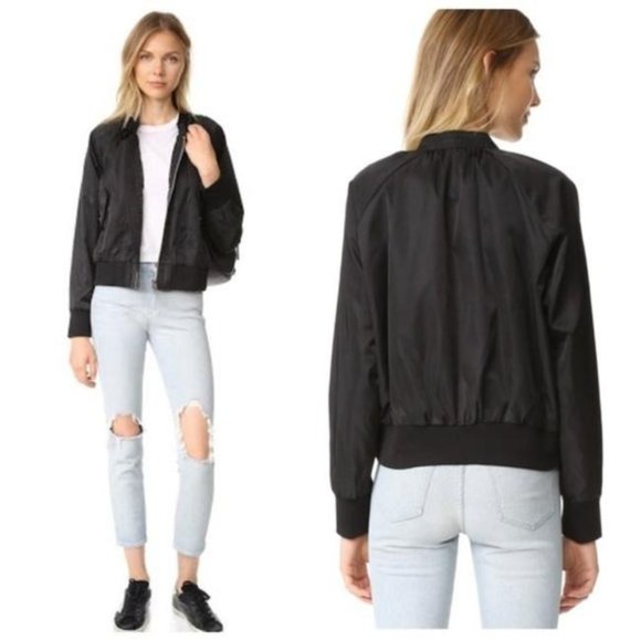 Free People Jackets & Blazers - FREE PEOPLE Midnight Black Satin Bomber Jacket Sz S